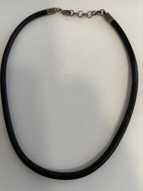 Sterling Silver & Black Leather Necklace Brutalist Minimalist